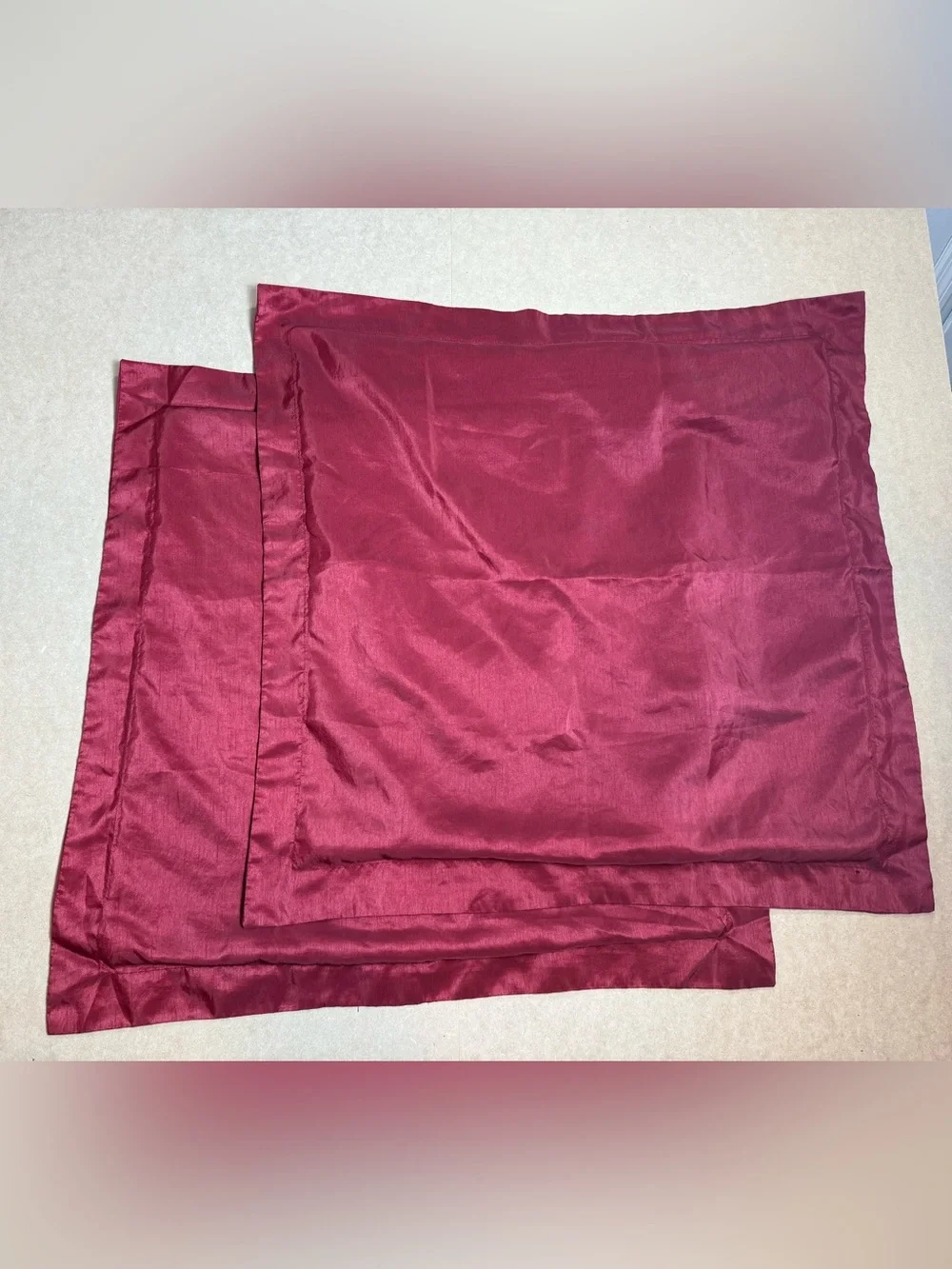 Set of 2 Burgundy Faux Silk Euro Pillow Shams 29.5” x 30.5” Square